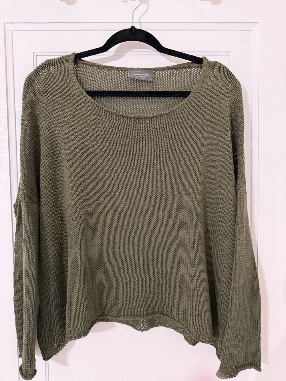 Wooden Ships Olive Green Lightweight Open Knit Sweater